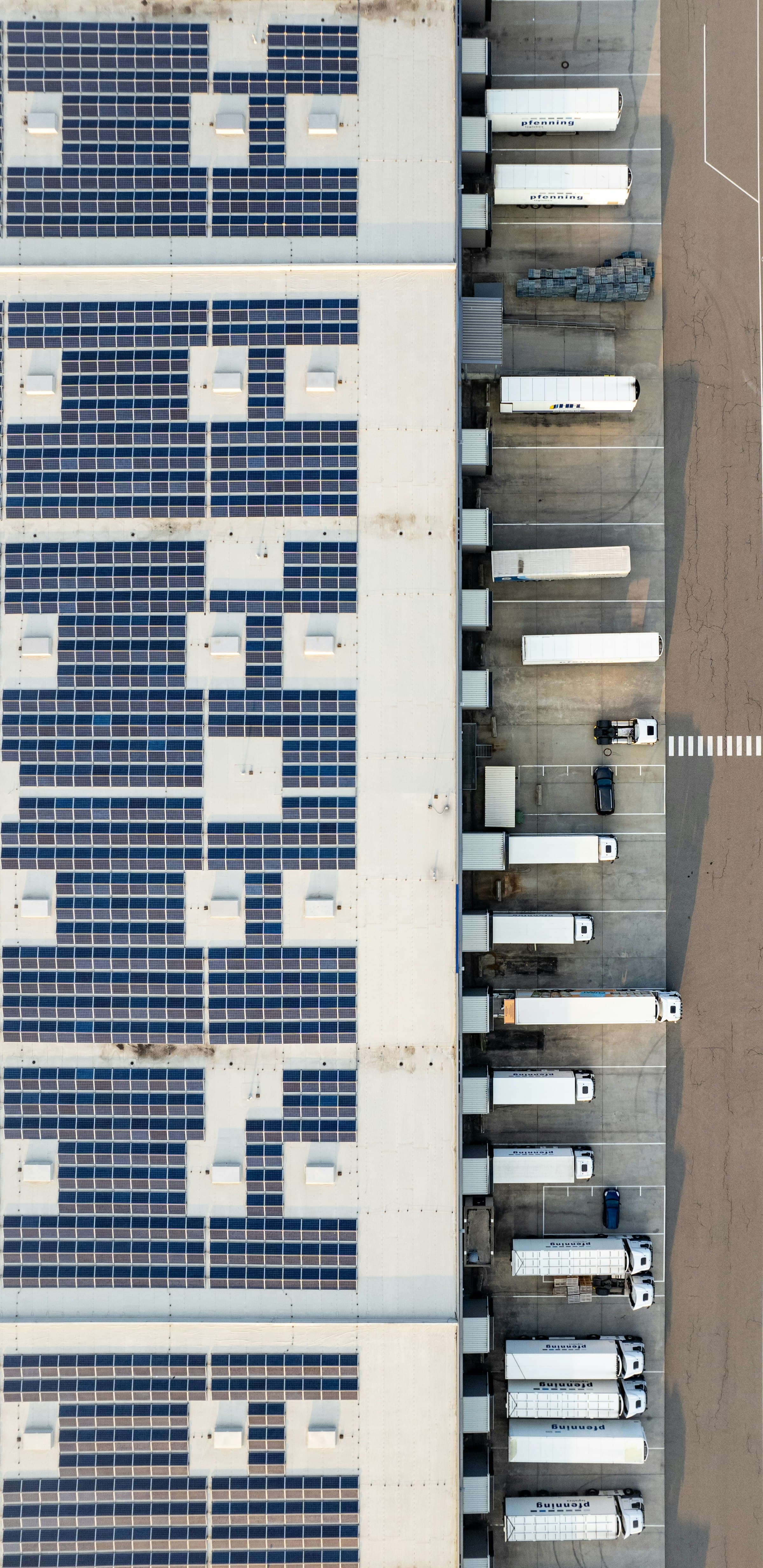 A warehouse roof in Baden-Württemberg seen from above.